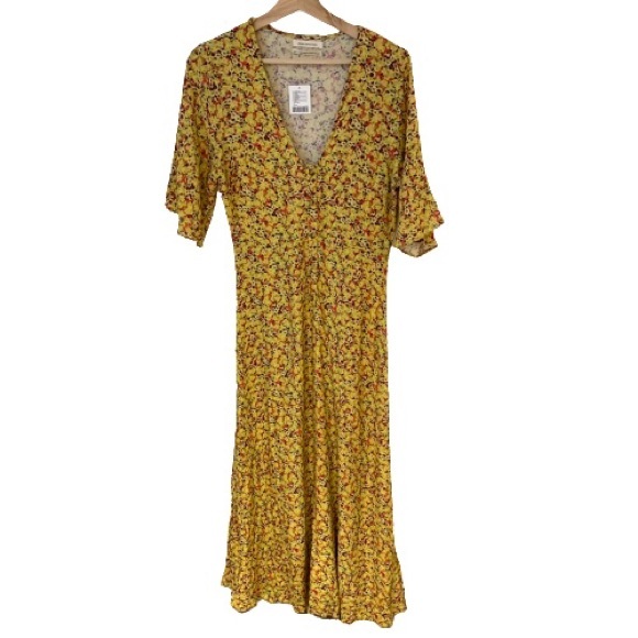 Urban Outfitters Yellow Flutter Sleeve Floral Maxi Dress - Picture 2 of 9